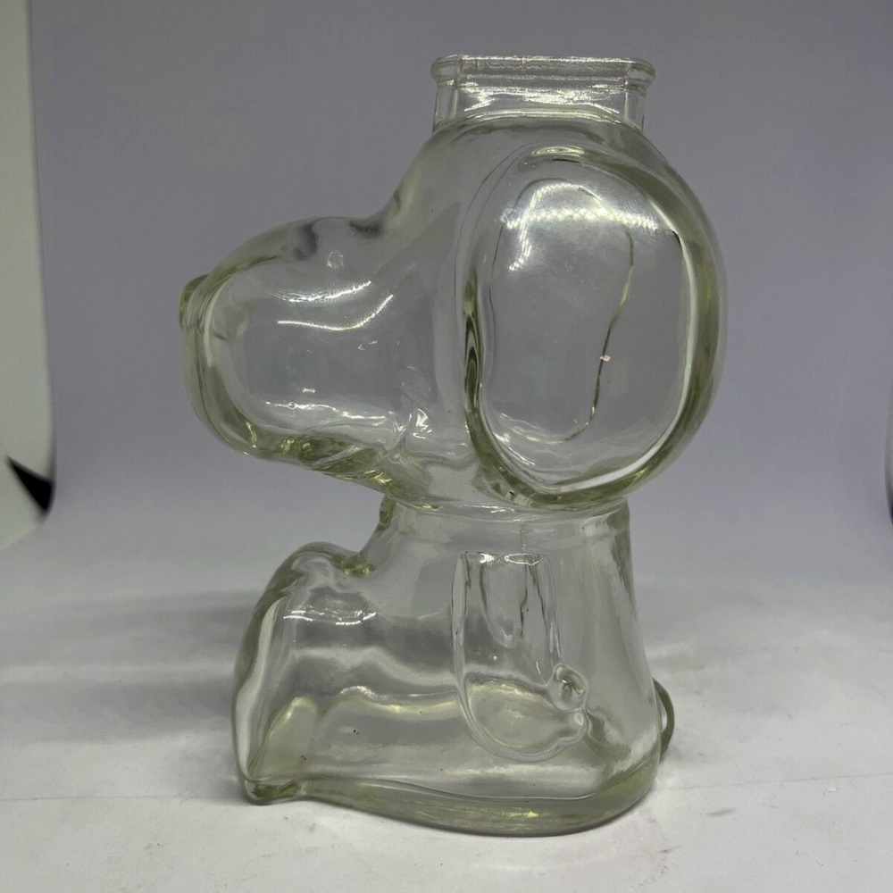 Vintage Snoopy Clear Glass Coin Piggy Bank Peanuts Dog Puppy Anchor Hocking